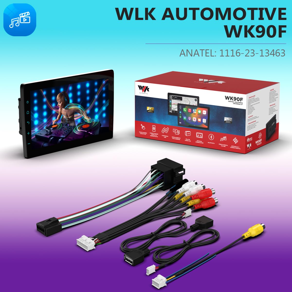 Central Multimídia 9pol Universal CarPlay Android Auto